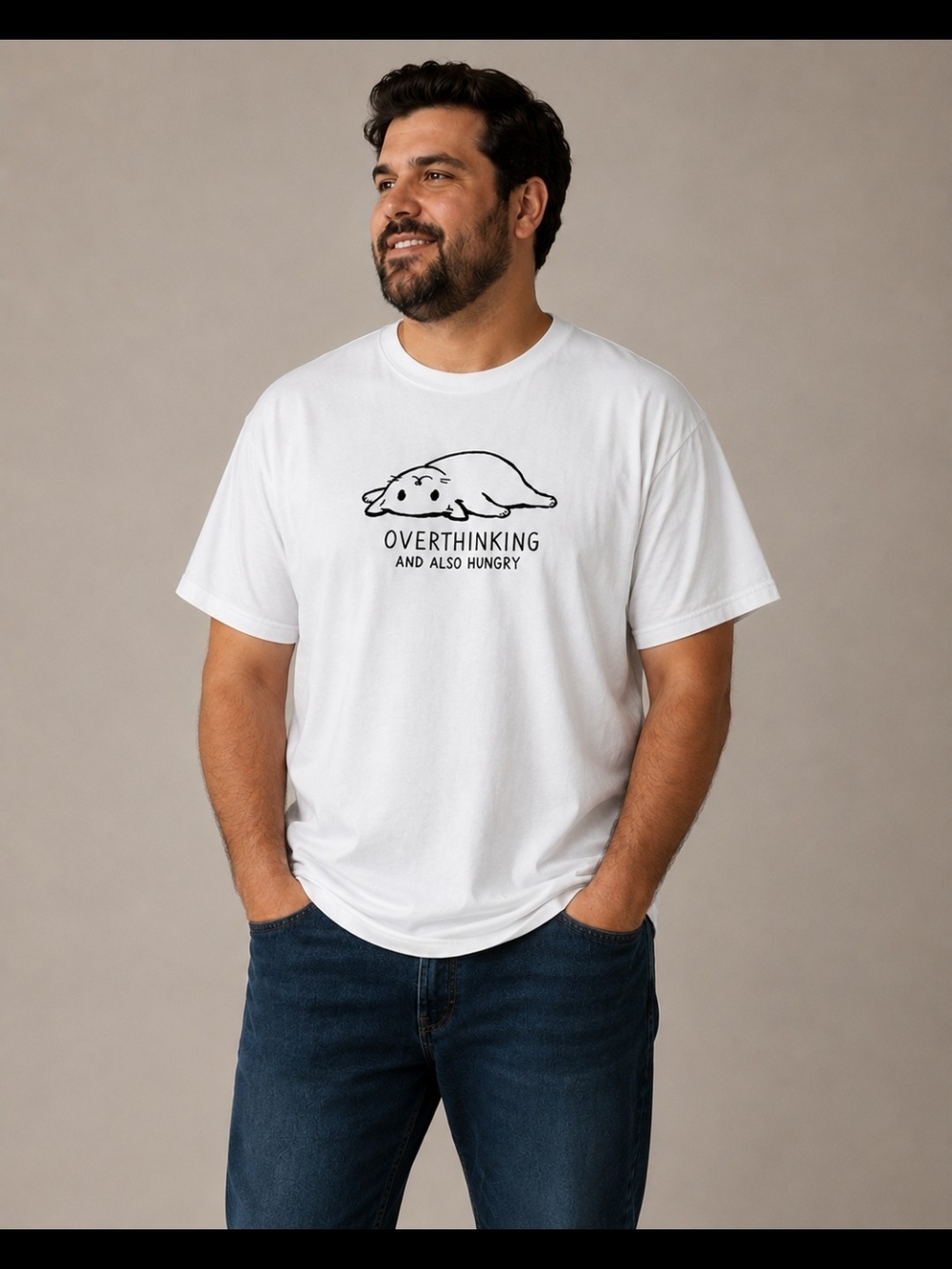Hot Topic White Graphic Tee with Black Overthinking Slogan